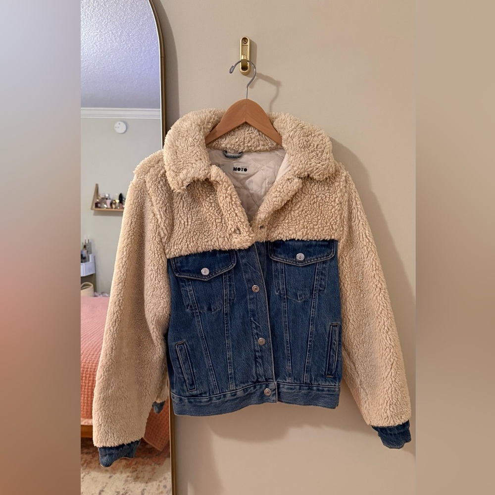 Topshop Denim and Cream Sherpa Jacket